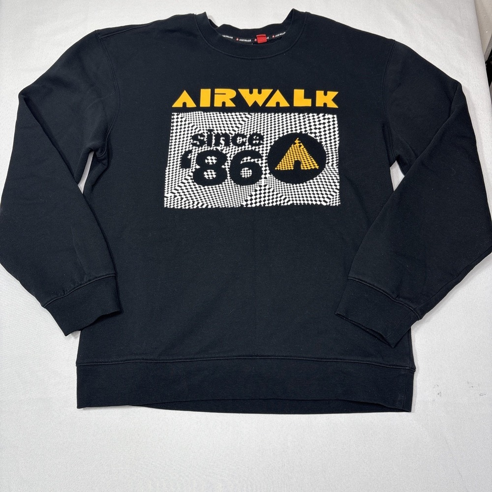 Airwalk Geometric Checkerboard Sweatshirt Adult L Black Skateboarding